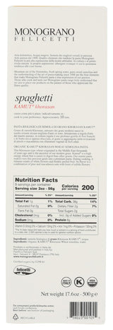 Monograno Felicetti, Pasta Spaghetti Kamut, 17.64 Ounce