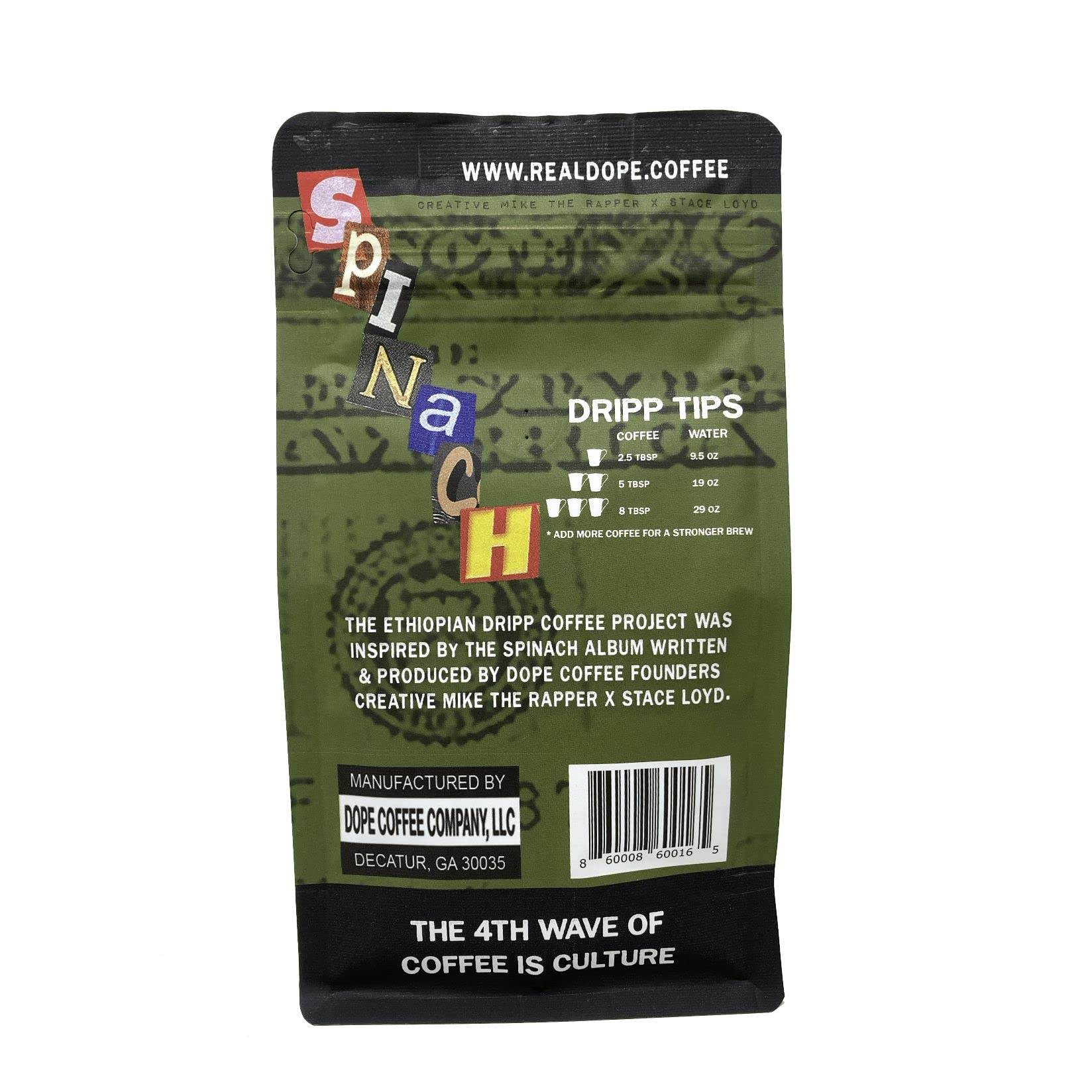 Dope Coffee, Ethiopian Dripp, Medium Roast, Ground Coffee 12oz, Sidamo Region 100% Arabica Coffee, 12oz