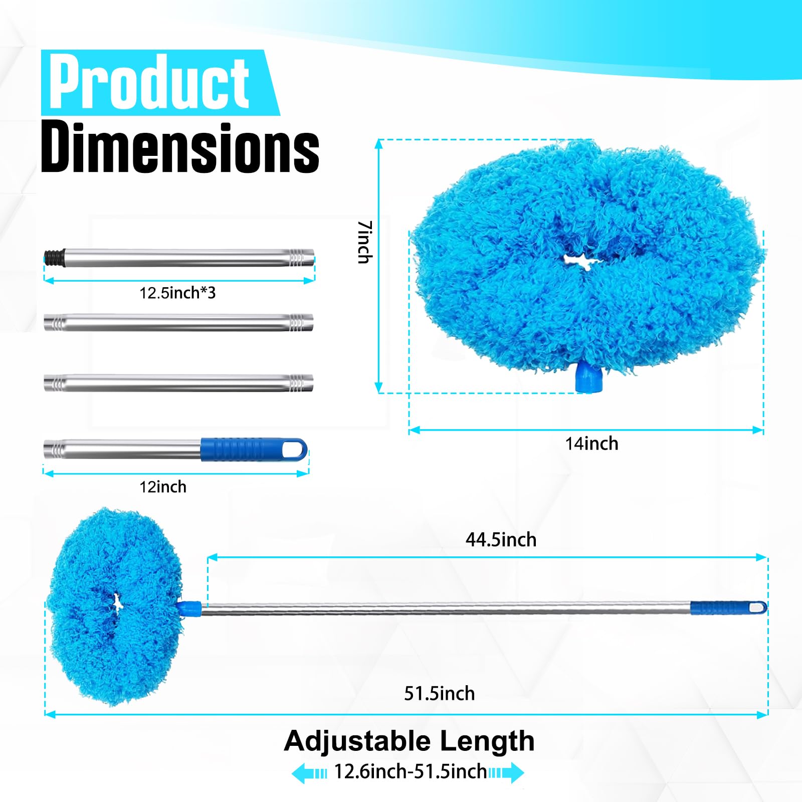 Ceiling Fan Cleaner Duster with Extension Pol, 12 to 51 Inch Duster Length, Reusable Microfiber Dusters for Cleaning Fan Blades, Cobwebs, Walls