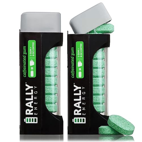 Rally Energy Caffeine Gum, Sugarless Gum with 60 mg of Caffeine for Fast-Acting Energy, Stay Alert, Long-Lasting, Natural Peppermint Flavor (2 Pack