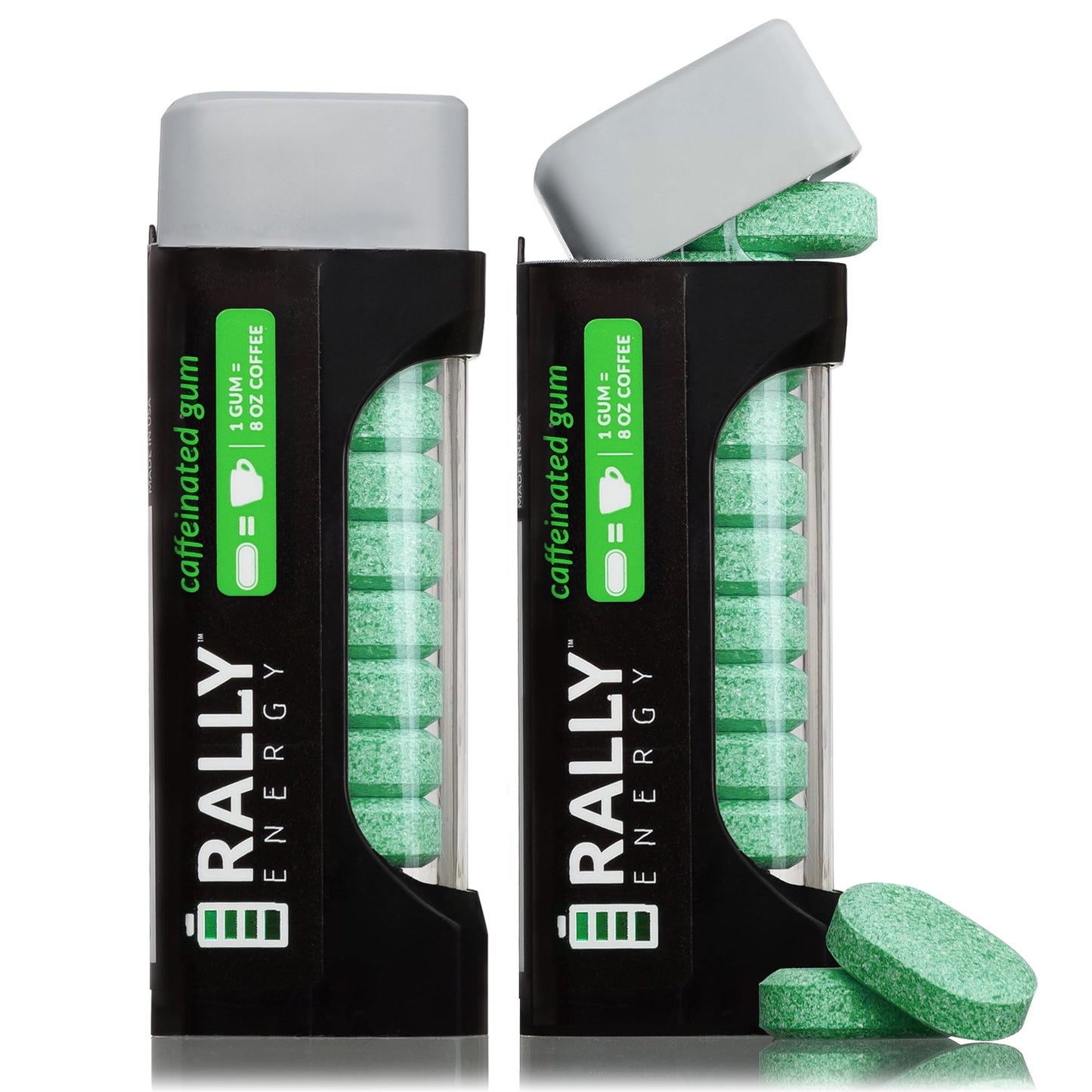 Rally Energy Caffeine Gum, Sugarless Gum with 60 mg of Caffeine for Fast-Acting Energy, Stay Alert, Long-Lasting, Natural Peppermint Flavor (2 Pack
