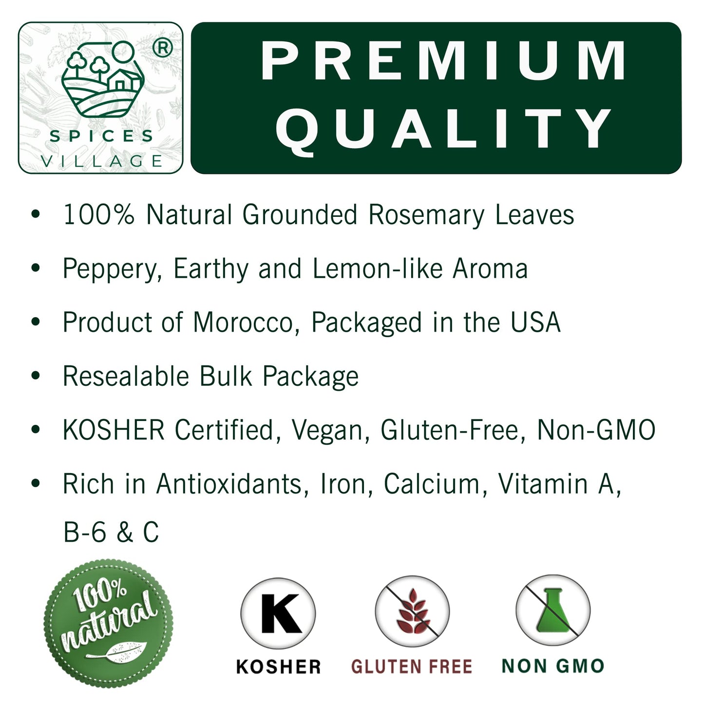 SPICES VILLAGE Ground Rosemary [ 4 oz ] - Natural Dried Rosemary Spice for Cooking and Tea, Pure Mediterranean Seasoning - Kosher, Gluten Free, Vegan
