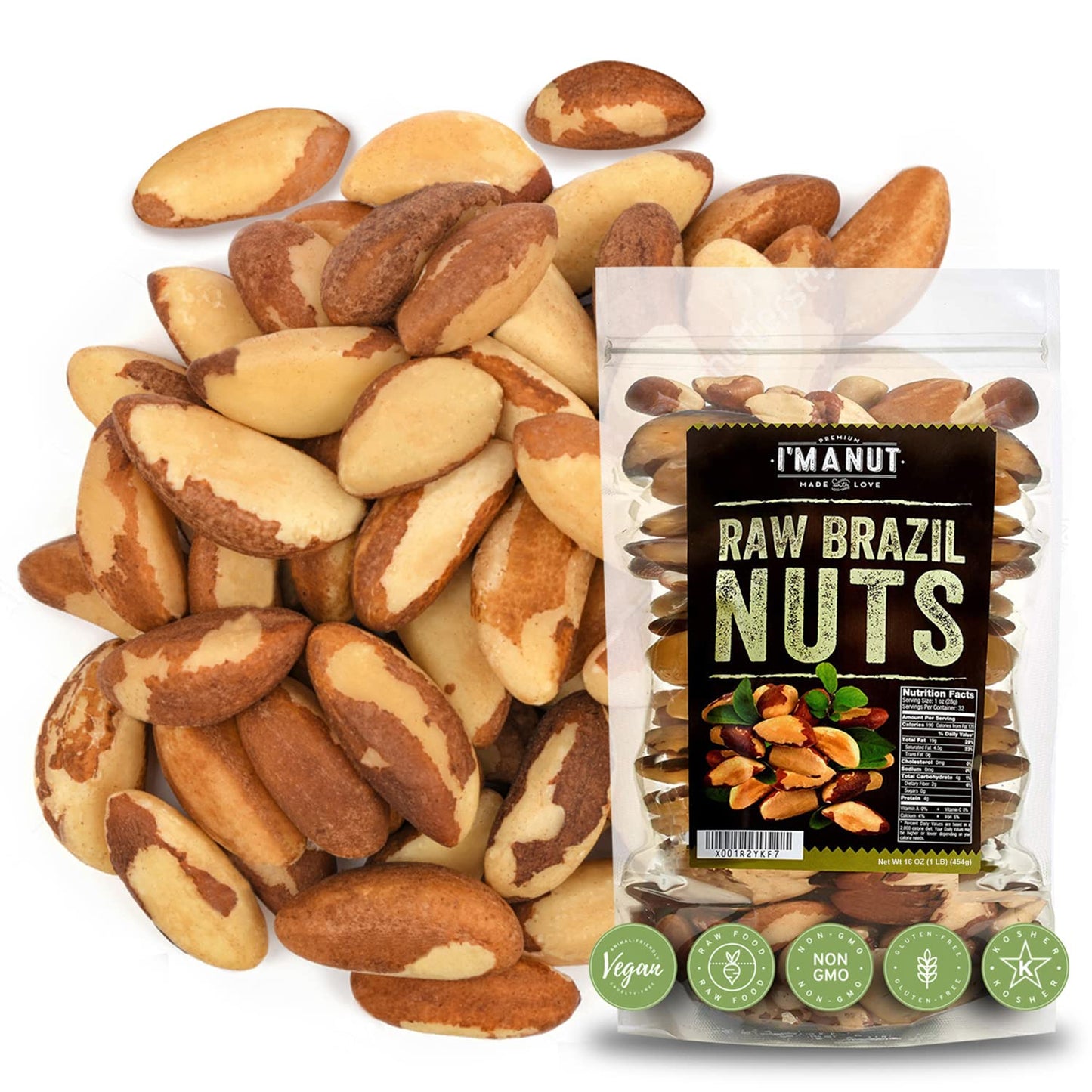 Premium Wild Harvested Raw Brazil Nuts, 1 lb (16oz) - High Selenium, Batch Tested Peanut & Gluten Free, Non-GMO, Kosher, Resealable Bag