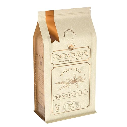 French Vanilla Flavored Whole Bean Coffee - 100% Arabica, Single Origin, Medium Roast, USDA Organic, No Sugar Added, Naturally Sweetened - by Coffea
