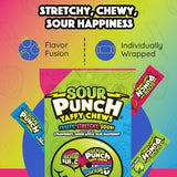 Sour Punch Taffy Candy Chews - 7 oz Bag (Pack of 1) - (Strawberry, Blue Raspberry, Green Apple) - Individually Wrapped Chewy Candy - Fun Sour Chewy
