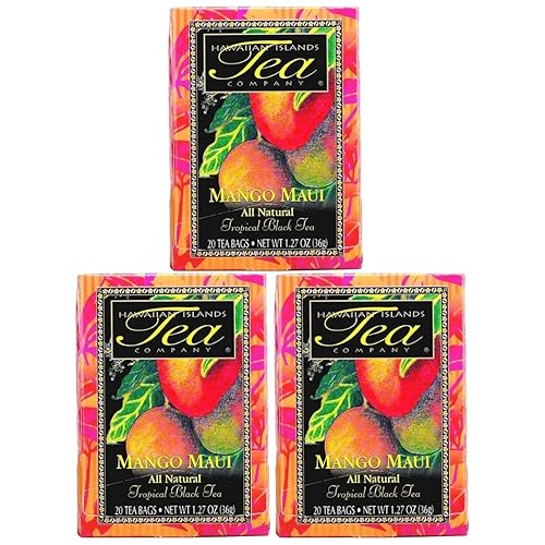 Hawaiian Islands Tea Company Mango Maui Black Tea, All Natural - 60 Teabags (3 Boxes)