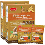 Pocas Honey Ginger Instant Tea Powder, Turmeric Flavor 2-Pack, Ginger Extract & Real Sweetener, Caffeine-Free Tea, 20 Packets per Box
