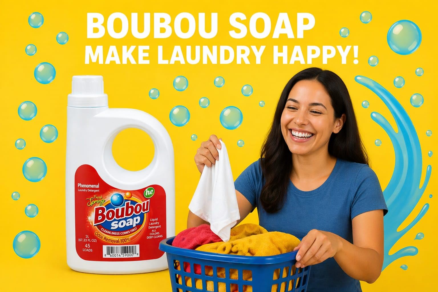 Boubou Soap Liquid Laundry Detergent, Fresh Spring Scent, HE Compatible, 67.33 fl oz, 45 Loads, Deep Clean