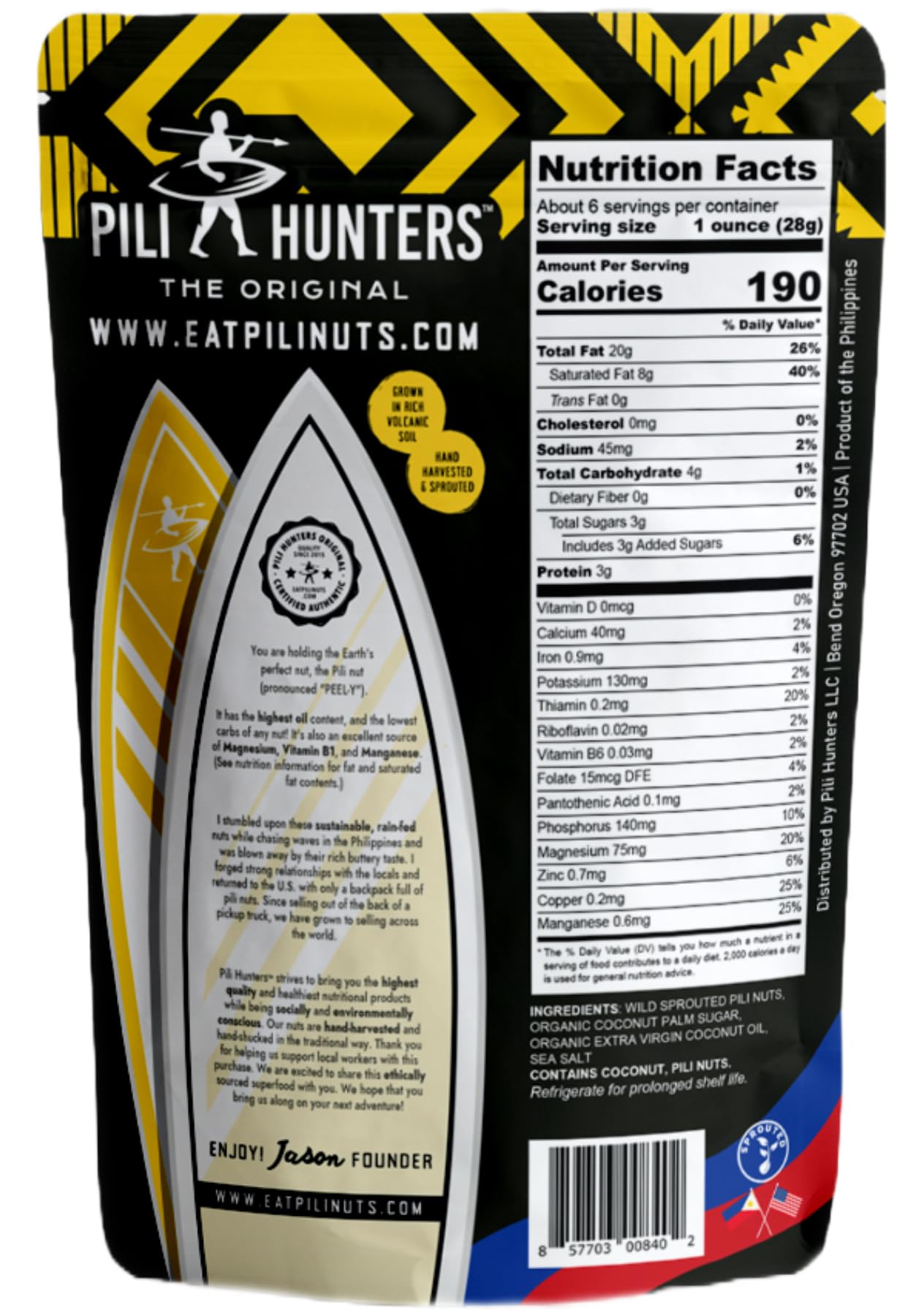 Pili Hunters Variety Pack, Wild-Harvested Keto Nuts, 4 Flavors - Raw Cacao, Coconut, Himalayan Salt, Classic Sugared, Vegan, Gluten-Free almost 1.5