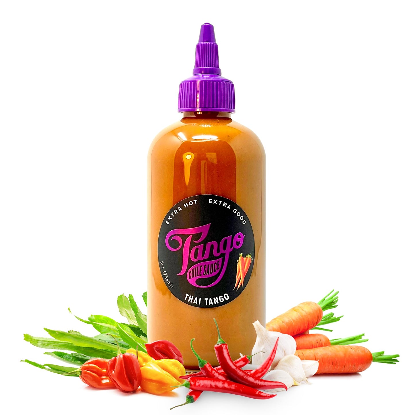 Thai Tango - Thai Chili with Garlic & Lime - Carrot-Based Hot Sauce - Vegan, Gluten-Free, Small Batch - 8 oz