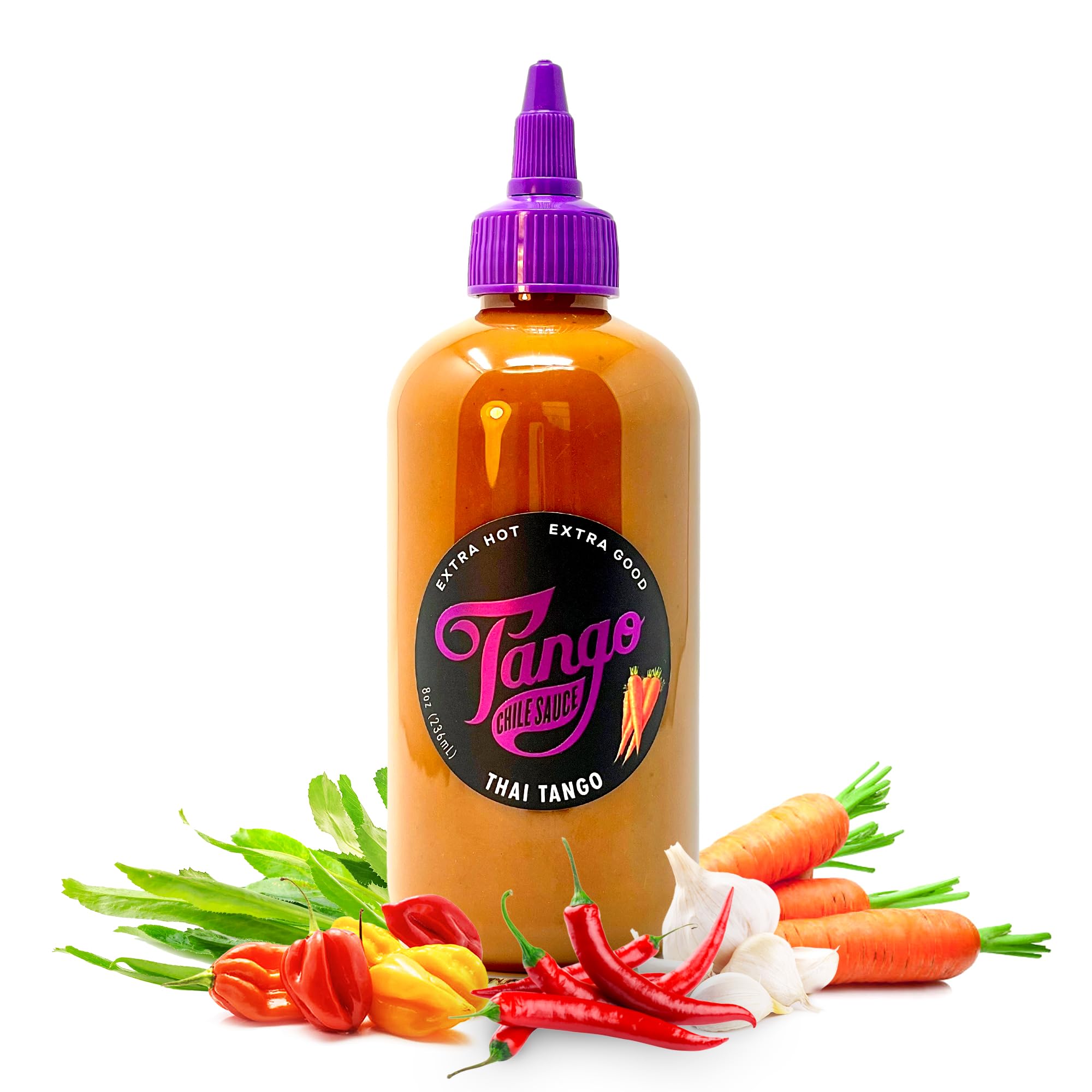 Thai Tango - Thai Chili with Garlic & Lime - Carrot-Based Hot Sauce - Vegan, Gluten-Free, Small Batch - 8 oz