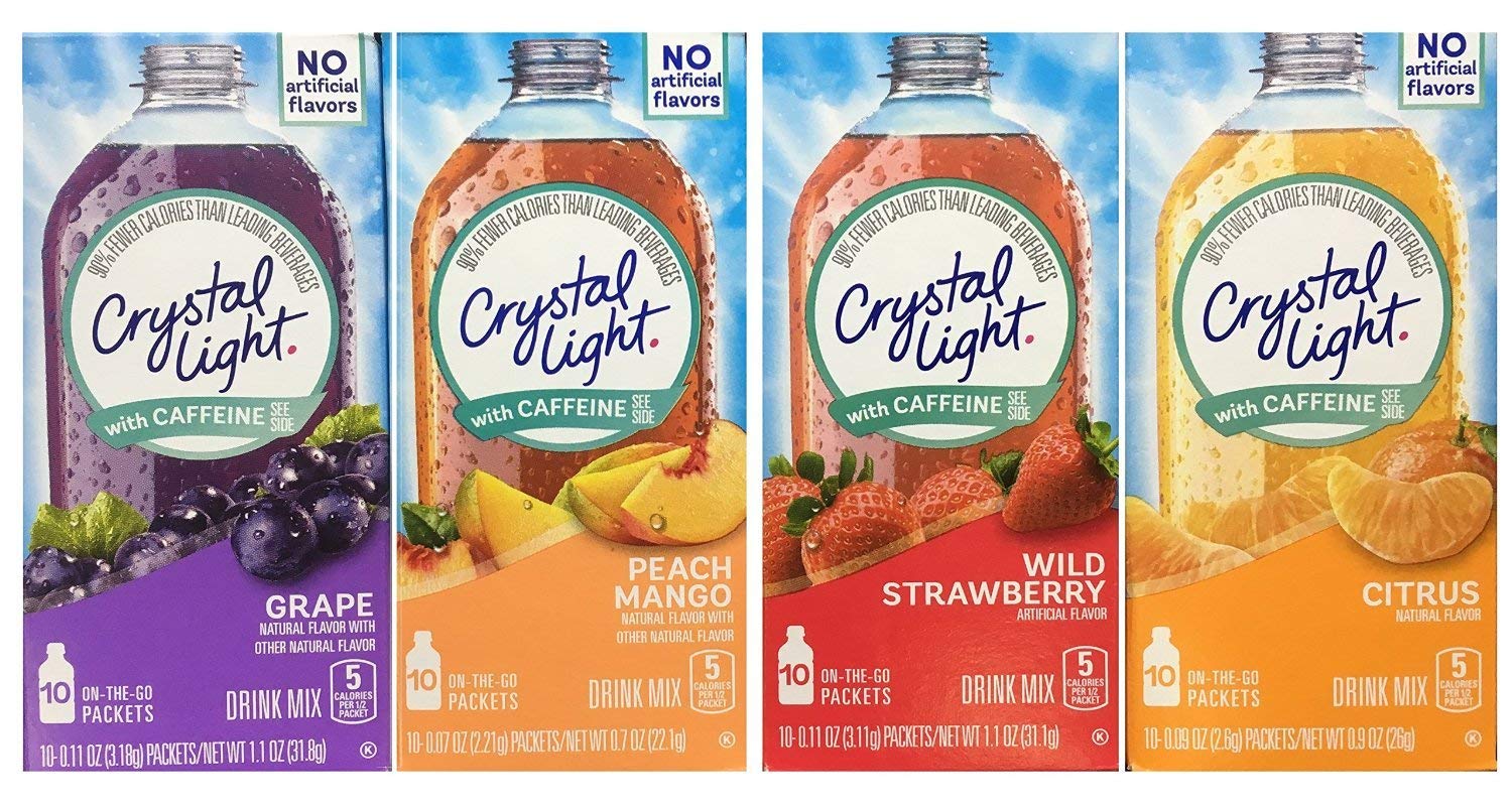 Crystal Light With Caffeine Variety Pack (40 Total Packets) Gluten Free - New 2016 Packaging - PACK OF 2