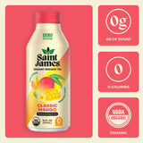 Saint James Iced Tea - Organic Black Tea - Non-GMO, Gluten Free, Zero Calorie, Zero Sugar - Classic Mango, 12 Pack (16 fl oz each)