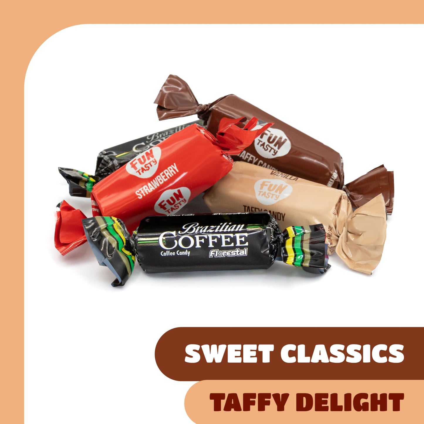 Taffy Candy Mix - 2 Pound Bag (150 Count) - Individually Wrapped Vanilla, Chocolate, Strawberry Caramels and Coffee Chews - Assorted Candy Variety
