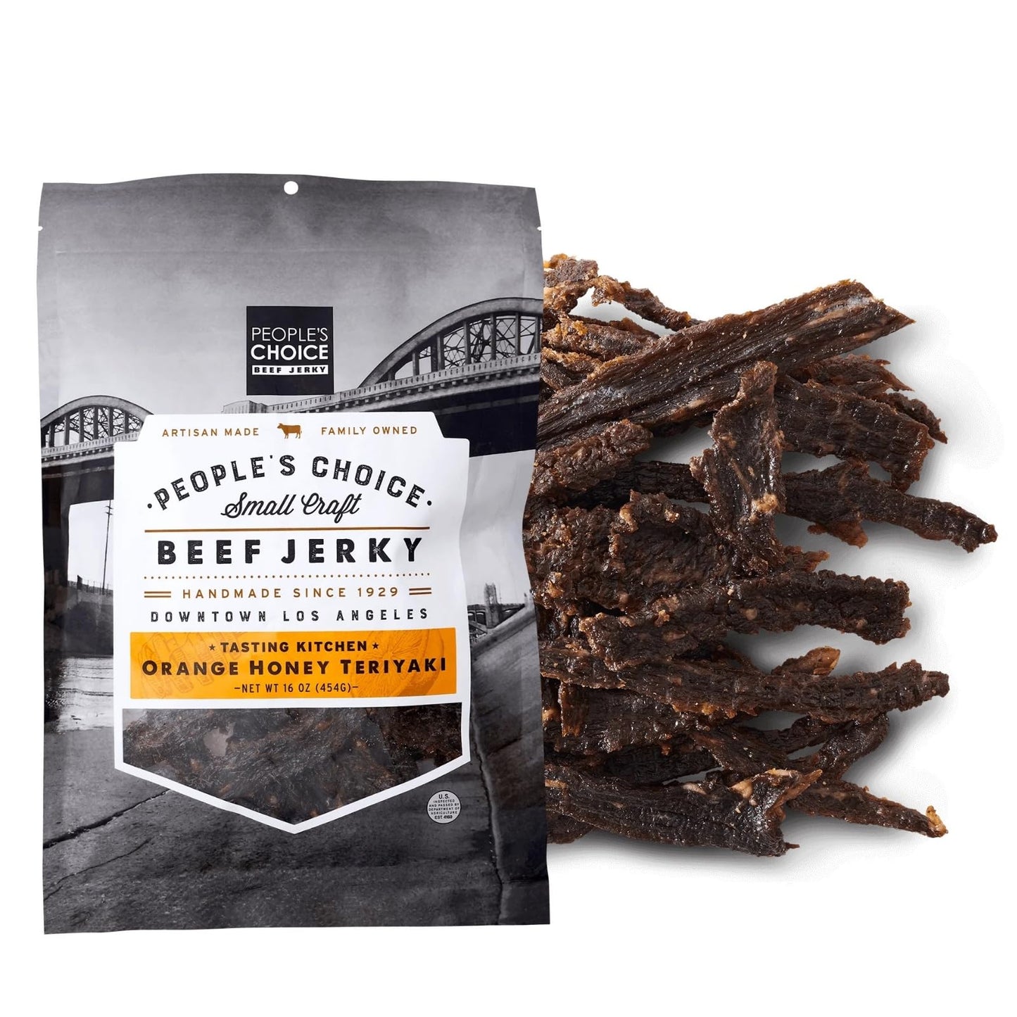 People’s Choice Beef Jerky - Tasting Kitchen - Orange Honey Teriyaki - Sweet & Savory - 8g Protein - Made in USA - 1 Pound (16 oz) Bag