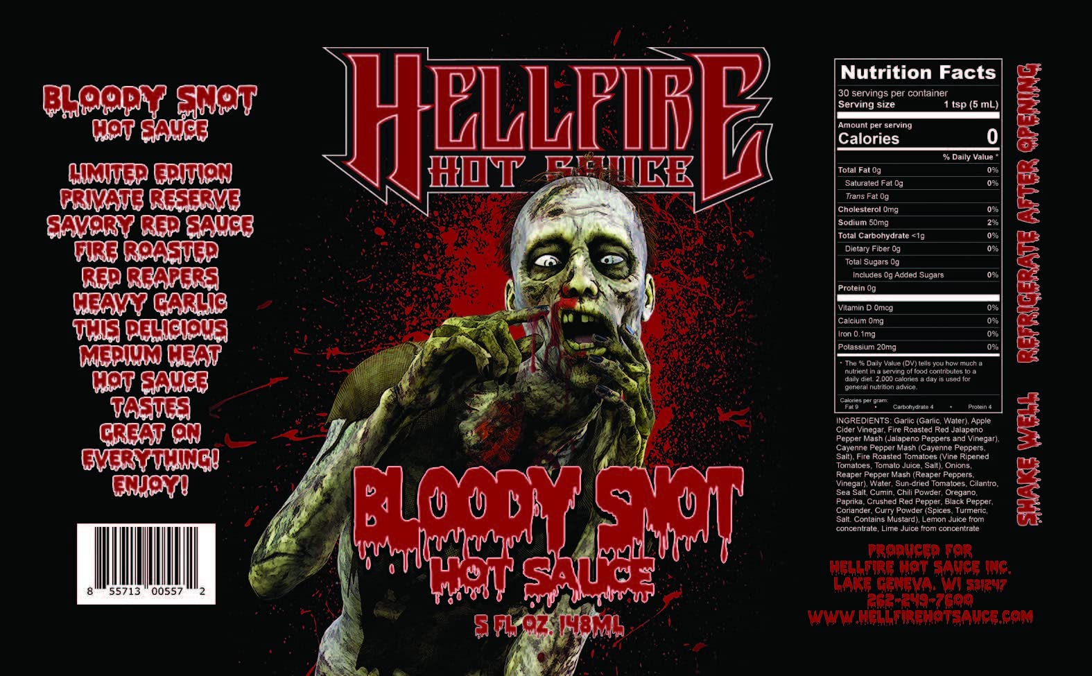 Hellfire Hot Sauce Bloody Snot - Gourmet Garlic Hot Sauce With Carolina Reaper Peppers, 5 oz Premium Award Winning, Small Batch Gourmet Plant Based