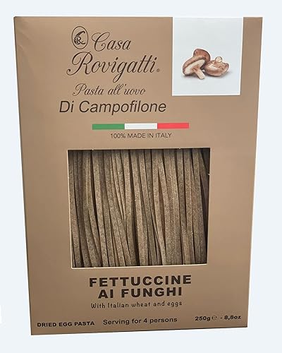 Fettuccine with Mushroom (Pack of 4) - Funghi Italian Pasta From the Region of Di Campofilone- Imported Italian Gourmet Egg Pasta- 8.8 ounces / 250