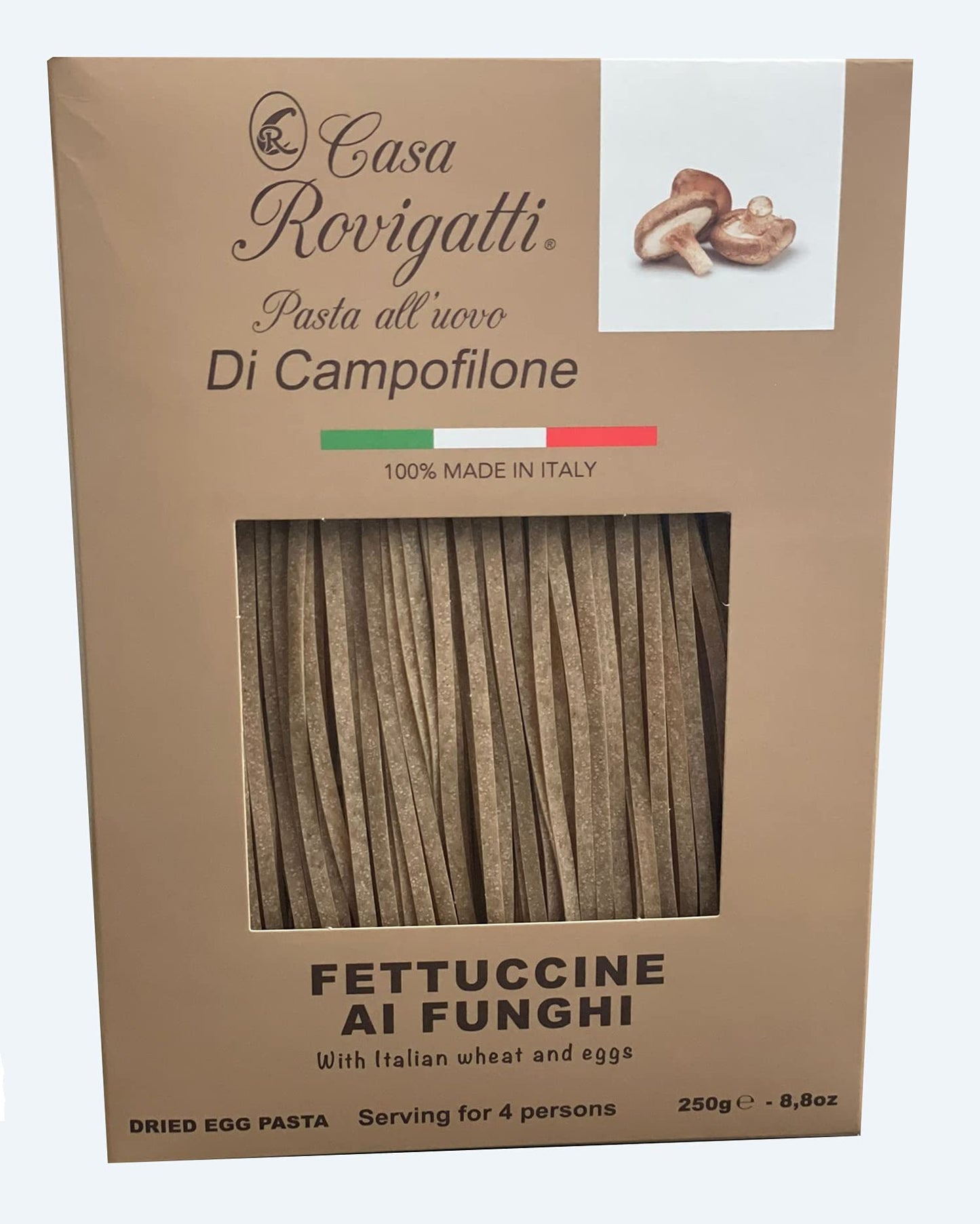 Fettuccine with Mushroom (Pack of 4) - Funghi Italian Pasta From the Region of Di Campofilone- Imported Italian Gourmet Egg Pasta- 8.8 ounces / 250