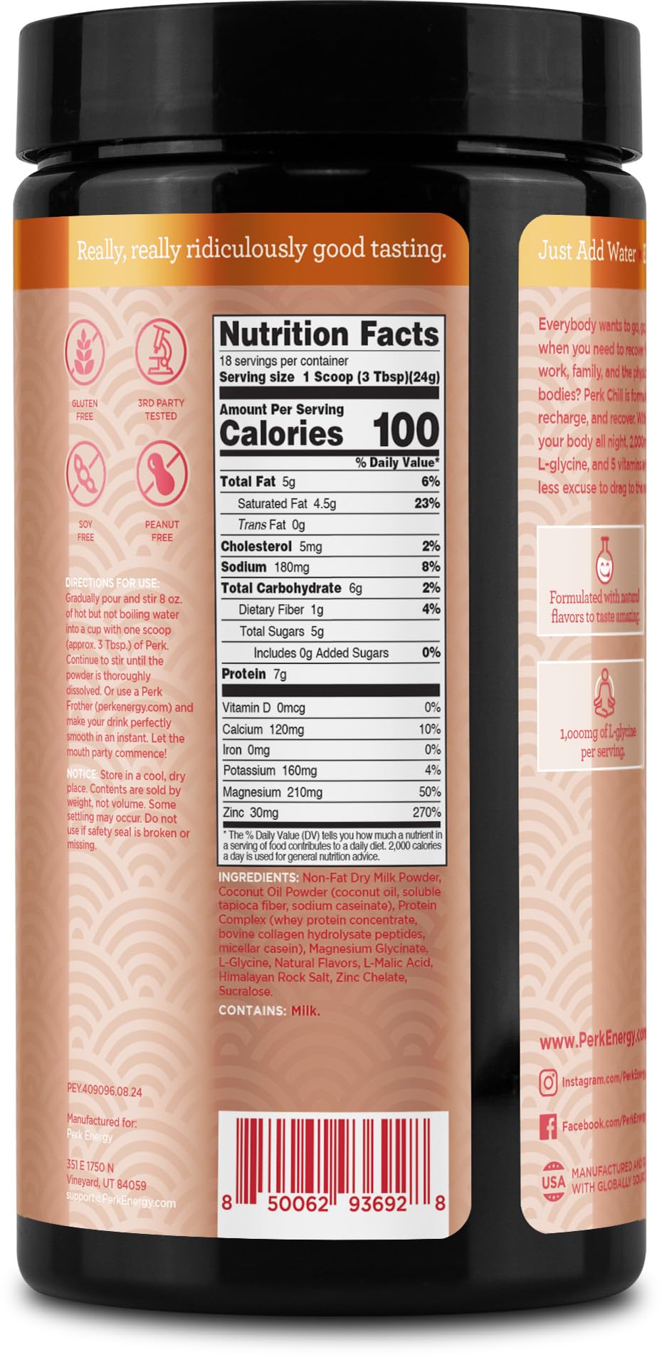 Perk Chill Drink Mix (Caramel Apple Pie) 18 Servings - Calming Melatonin-Free Nighttime Sleep Aid Support with Magnesium & L-Glycine, Gluten-Free