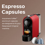 Acquanera Coffee, Espresso Aluminum Capsules, 60 Coffee Pods, Espresso Classico Medium Roast, Intensity 8, Single Cup Brews 1.35oz