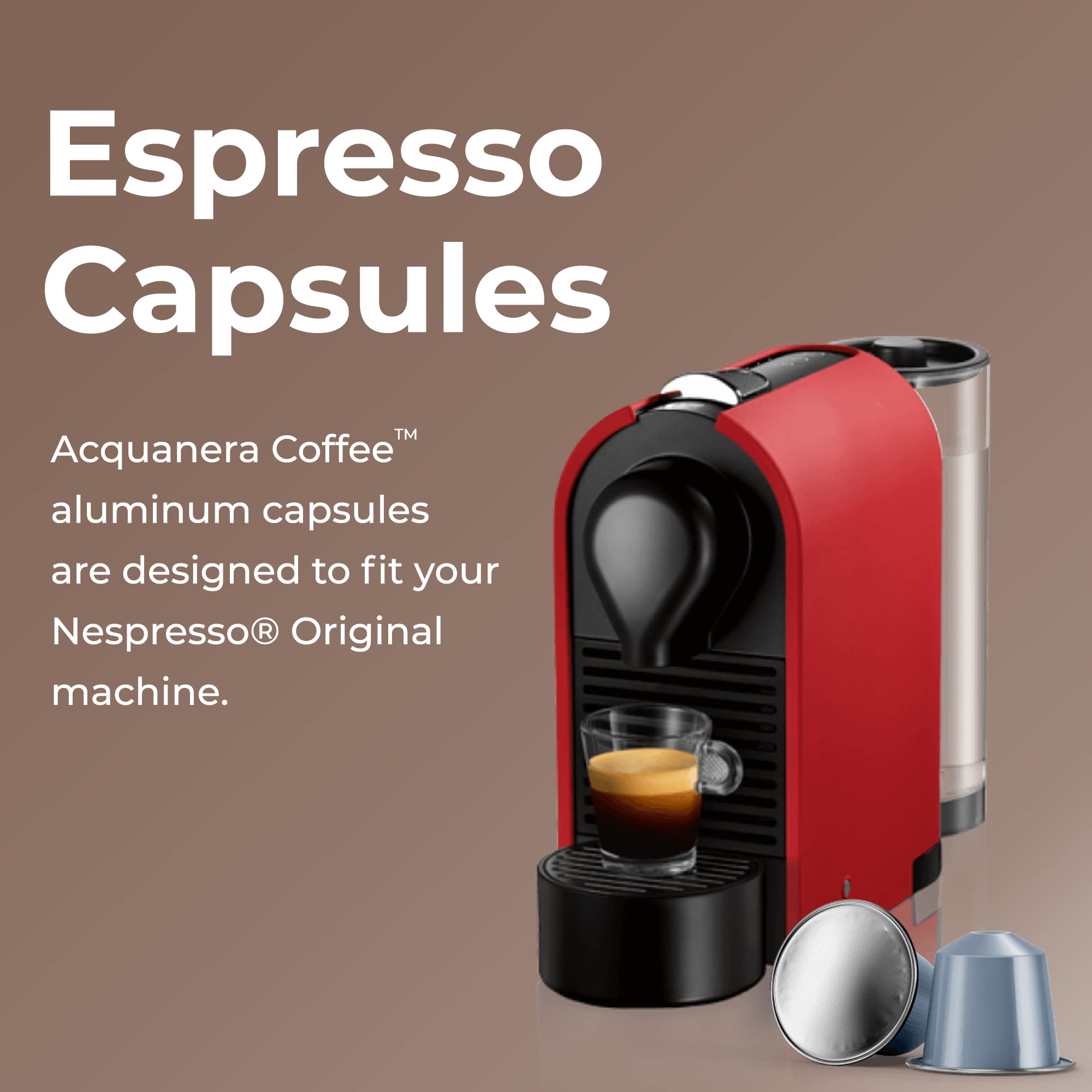 Acquanera Coffee, Espresso Aluminum Capsules, 60 Coffee Pods, Espresso Classico Medium Roast, Intensity 8, Single Cup Brews 1.35oz