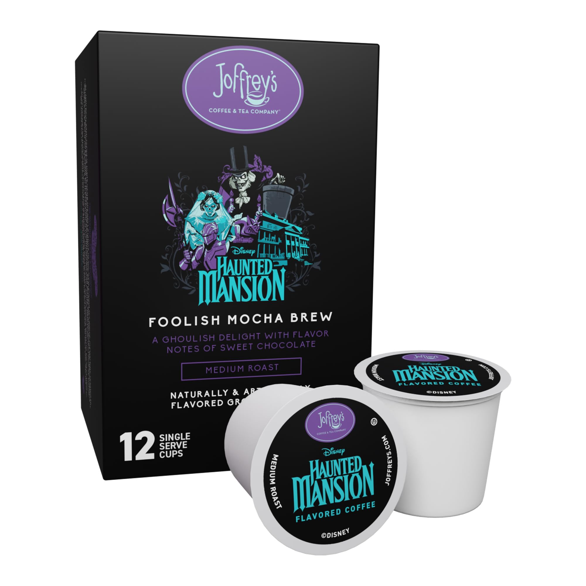 Joffrey’s Coffee - Disney Haunted Mansion Foolish Mocha Brew Single Serve Coffee Pods | Sweet Chocolate (12 Pack)