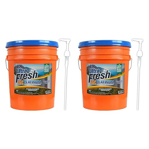Ultra Fresh 6X Platinum 5 Gallon Laundry Detergent Liquid for All Machine Types with Easy Dispensing Pump, Up to 640 Loads, Original Blue (2 Pack)