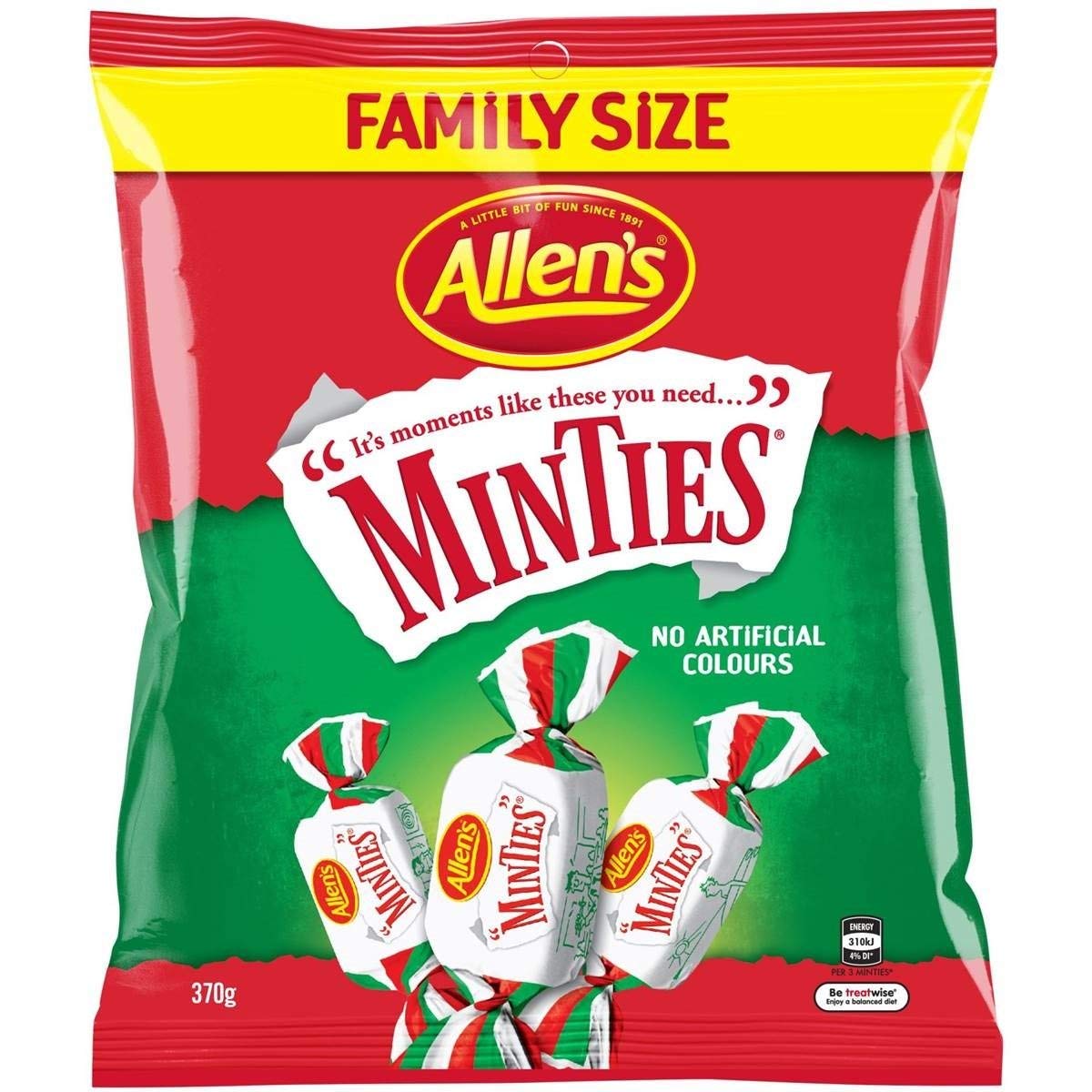 Allen's Minties 370g Family Size (Made in Australia) - 2 pack