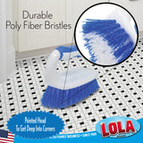 LOLA Iron Shaped Handled Scrub Brush, Ergonomic Handle, No Slip Grip, Fiber Bristles, Heavy Duty Tile & Floor Cleaner, 1 Pack