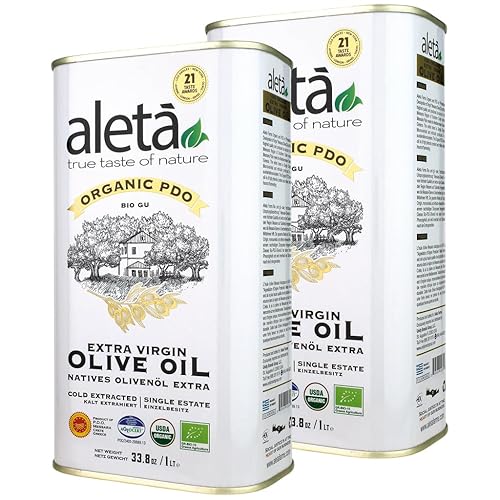 Aleta Farms Olive Oil Extra Virgin, USDA Organic, Single Estate PDO Polyphenol Rich Olive Oil, Cold Pressed, Global Gold Awards, Kosher, 33.8 Fl oz