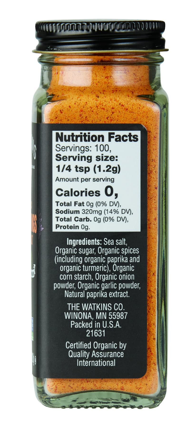Watkins Gourmet Organic Spice Jar, Seasonings With Salt, 4.2 Oz