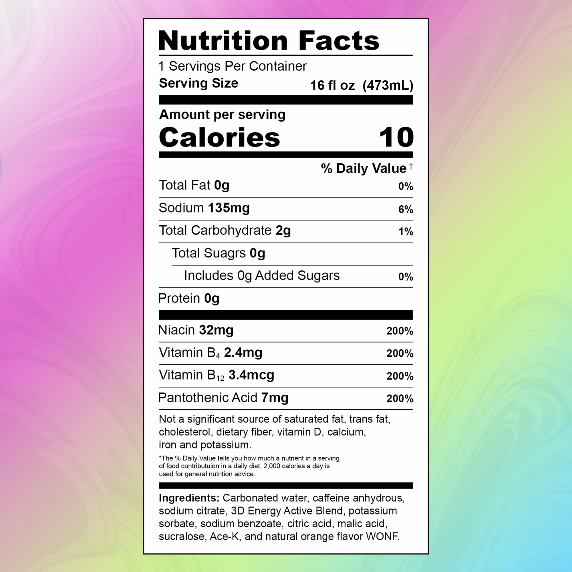 3D Sugar-Free Energy Drinks, Variety Pack - Clean Energy Drink with 200mg Caffeine, Taurine & L-Carnitine - Pre Workout Fitness Drink for Gym