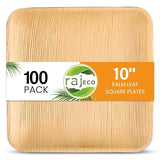 Raj Eco Compostable Palm Leaf Plate Like Bamboo Plates Disposable - 10 Inch Square 100 Party Plates, Natural Wooden, Eco-Friendly, Fancy Biodegradable
