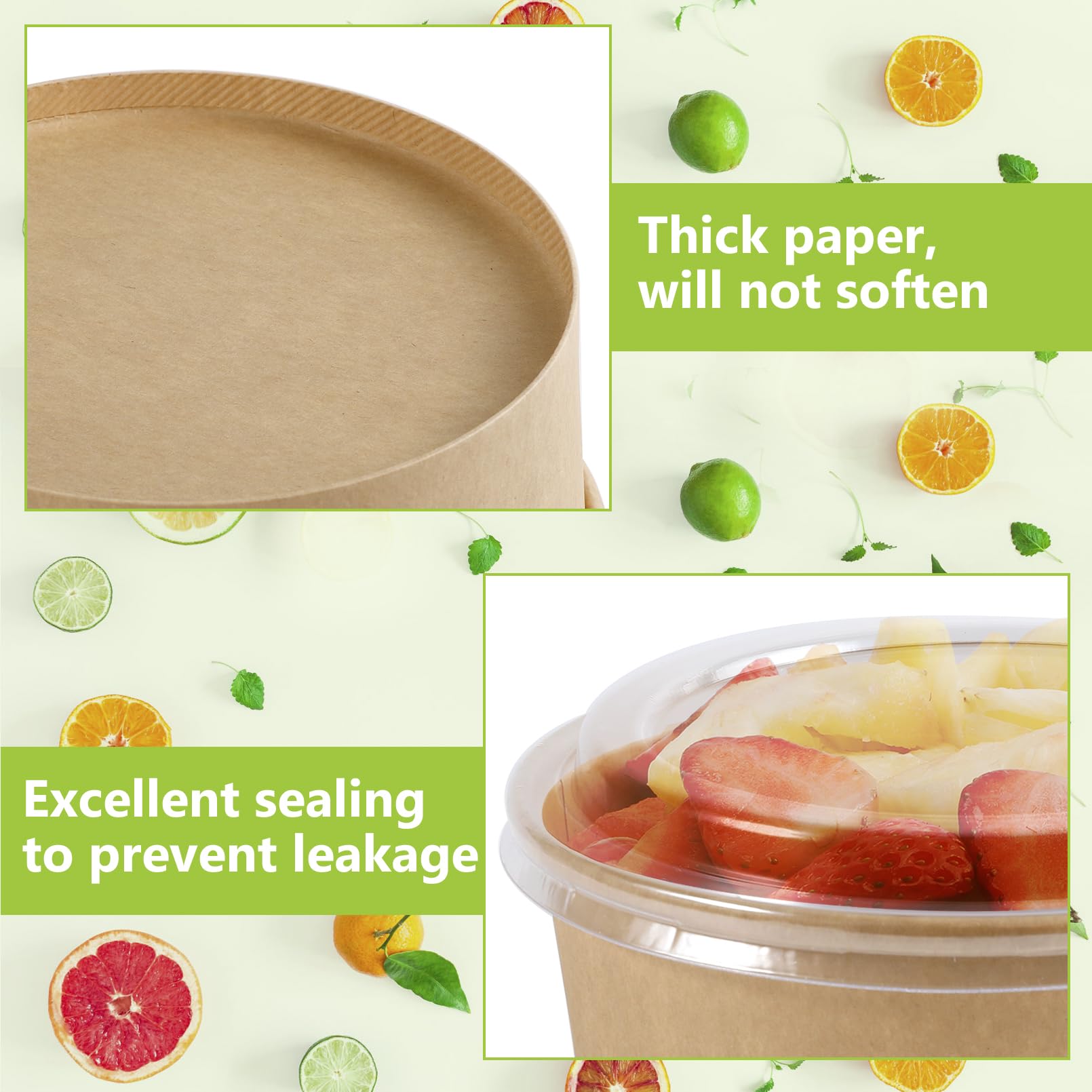 IJRPLM 50 Pack Paper Bowls with Lids, 36 oz Disposable Food Containers, Kraft Paper Salad Bowls, Disposable Soup Bowl, Serving Bowl with Lid