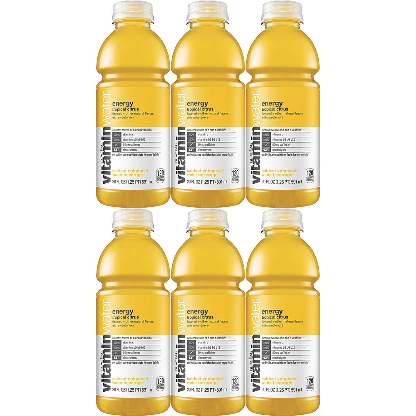 2 Set of 6 Pack - Vitamin Water Energy - Tropical Citrus, 20 Fl Oz Bottle