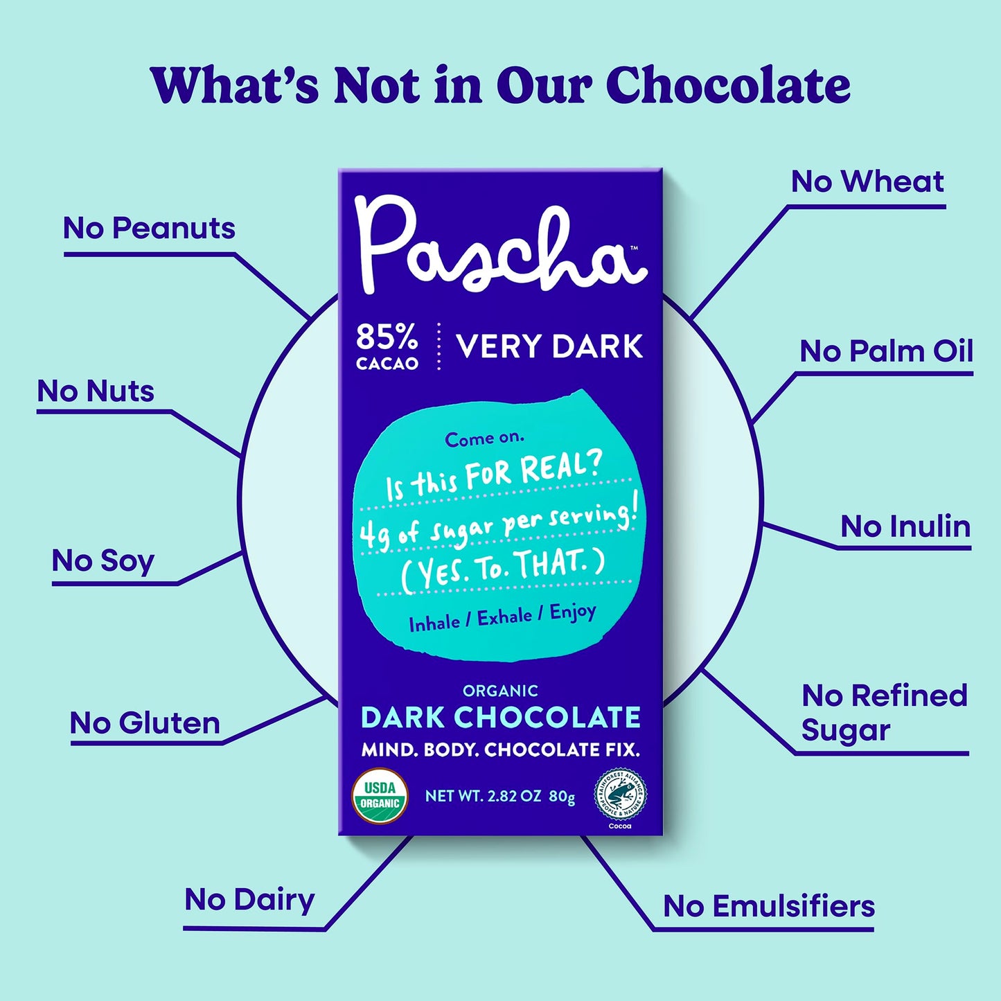 Pascha Dark Chocolate, Organic, 85% Cacao 2.82 oz (Pack of 10)