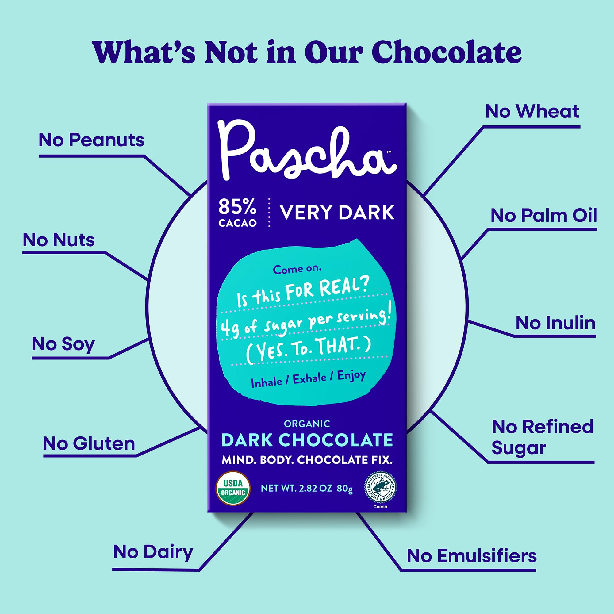 Pascha Dark Chocolate, Organic, 85% Cacao 2.82 oz (Pack of 10)