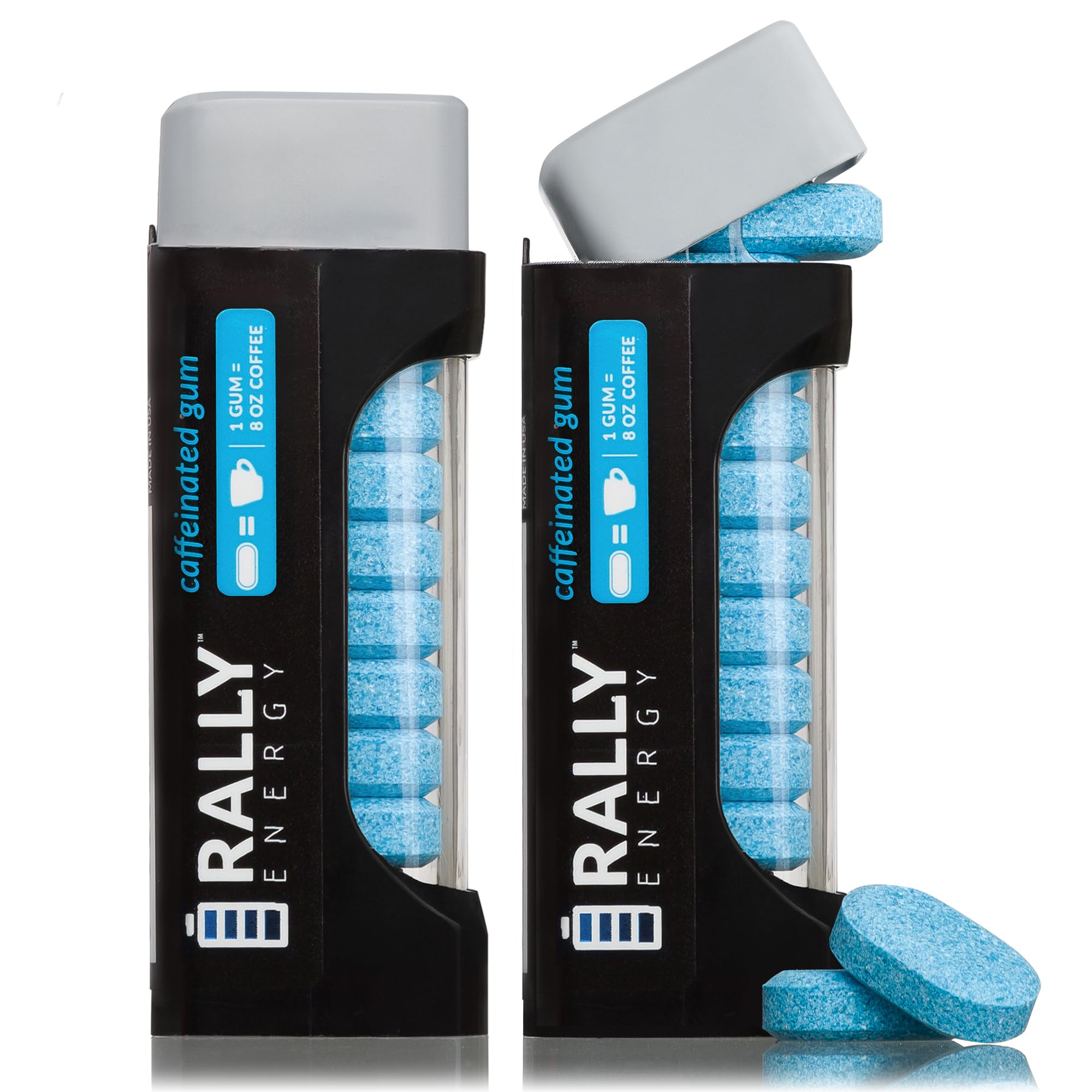 Rally Energy Caffeine Gum, Sugarless Gum with 60 mg of Caffeine for Fast-Acting Energy, Stay Alert, Long-Lasting, Natural Wintergreen Flavor (2 Pack
