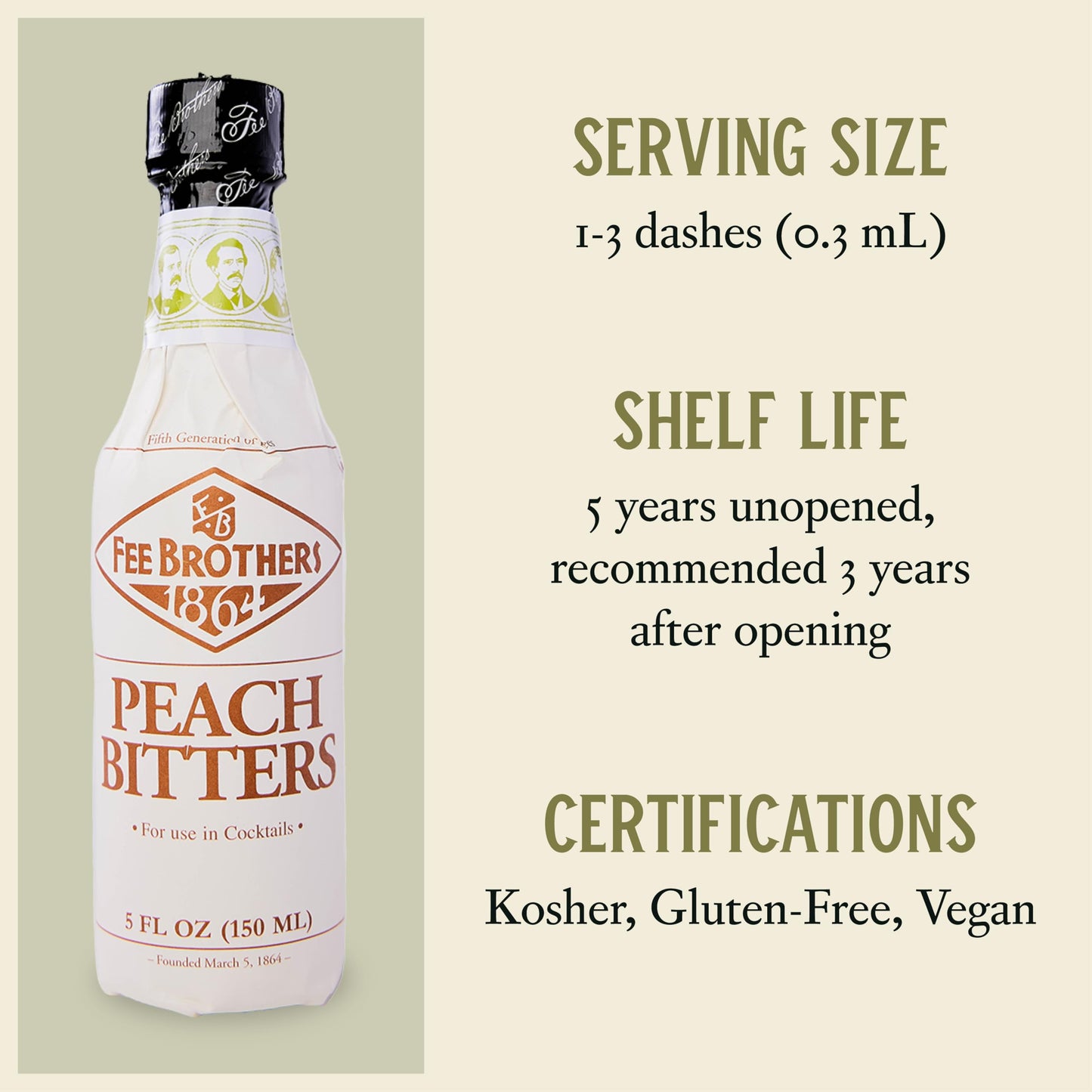 Fee Brothers Peach Cocktail Bitters - Aromatic Cocktail Mixer & Concentrated Flavoring, Gluten Free, Vegan-Friendly, 5 fl oz