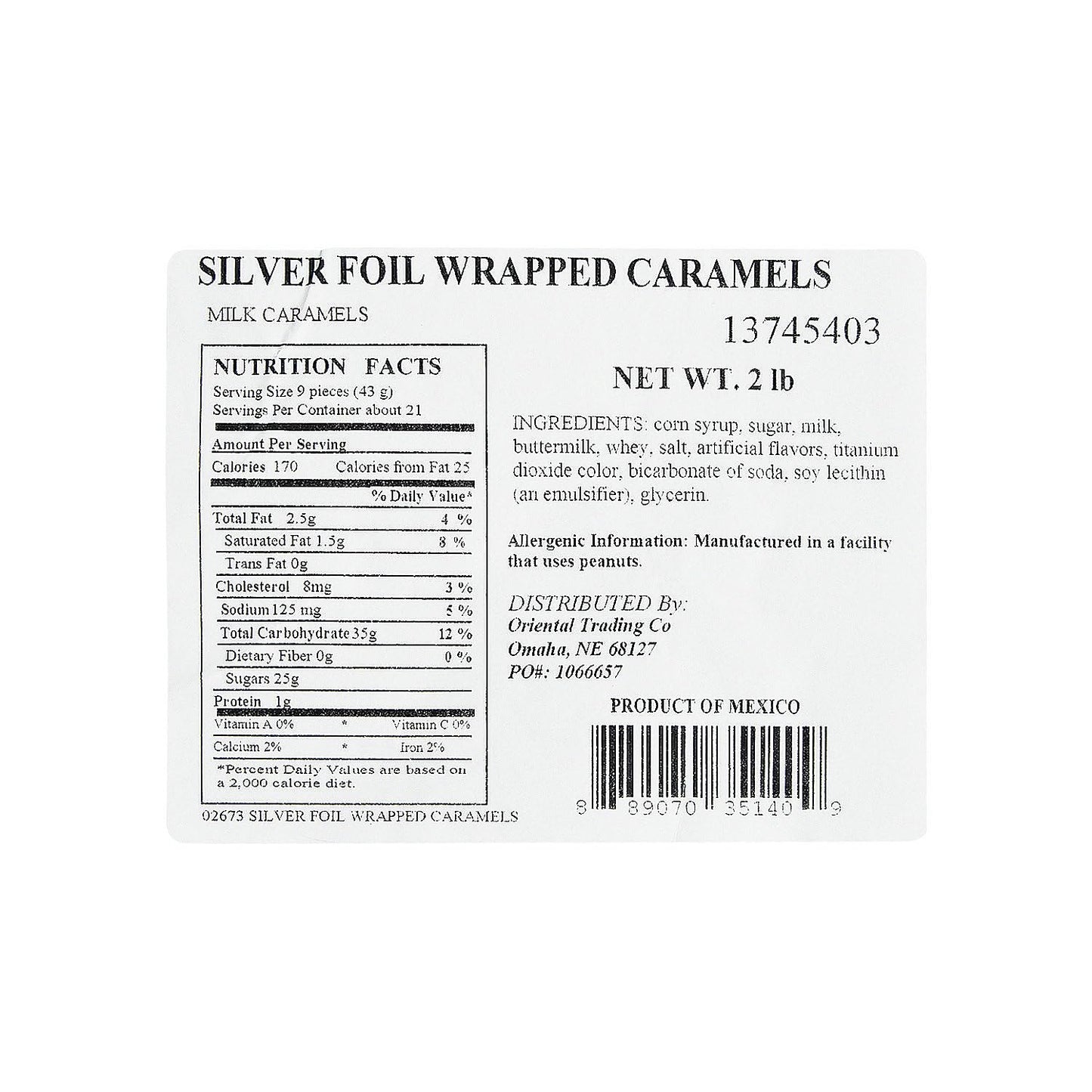 Fun Express - Silver Foil Wrapped Caramels (2lbs) for Wedding - Edibles - Soft & Chewy Candy - Caramel & Licorice & Candy Corn - Wedding - 189 Pieces