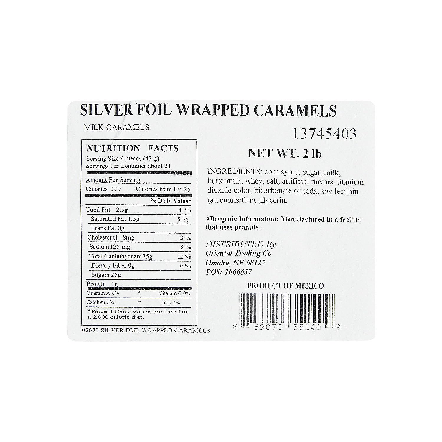 Fun Express - Silver Foil Wrapped Caramels (2lbs) for Wedding - Edibles - Soft & Chewy Candy - Caramel & Licorice & Candy Corn - Wedding - 189 Pieces