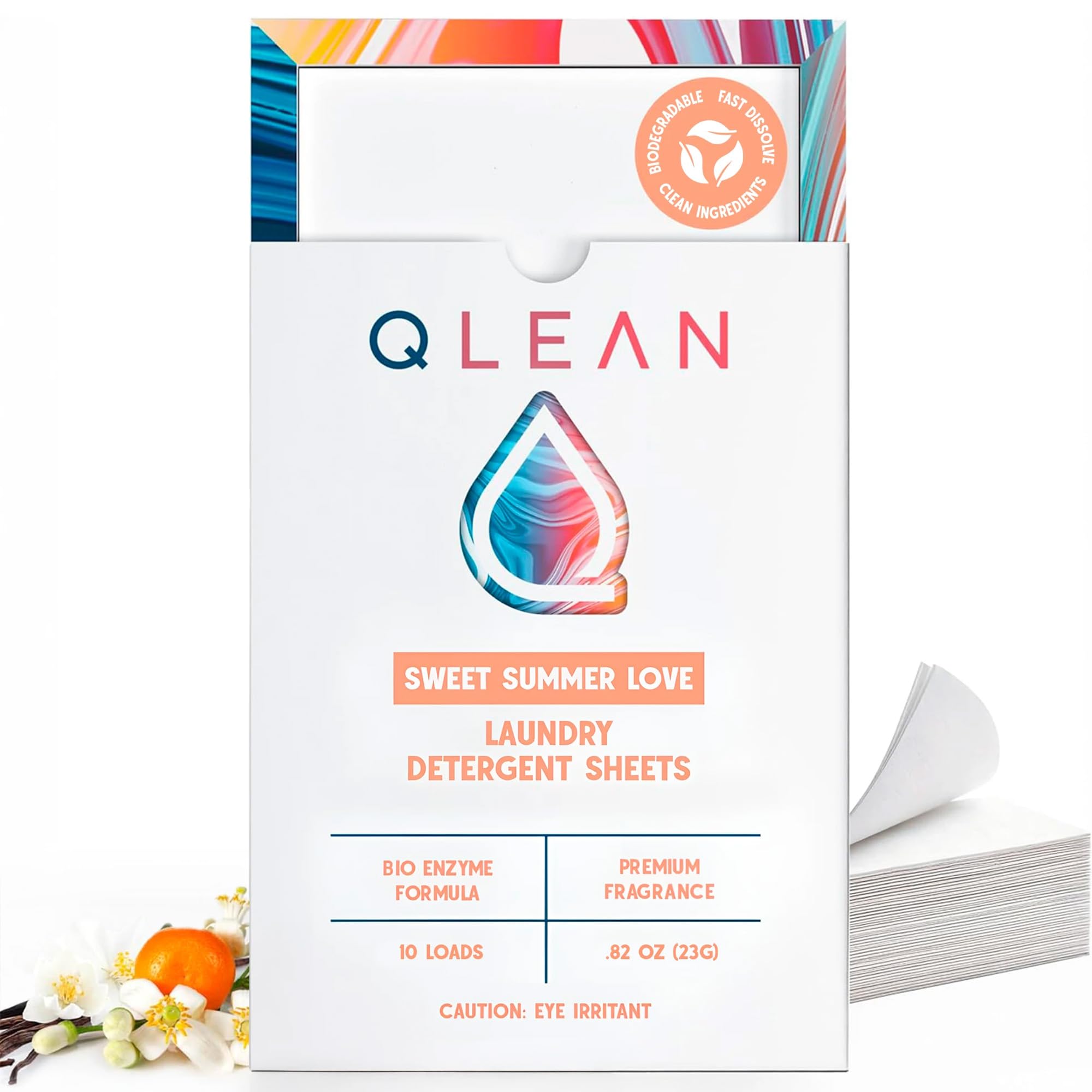 QLEAN Laundry Detergent Sheets Sweet Summer (10 Loads) - Travel Pack Plant-Based Biodegradable Laundry Strips, TSA-Friendly, Hypoallergenic, HE