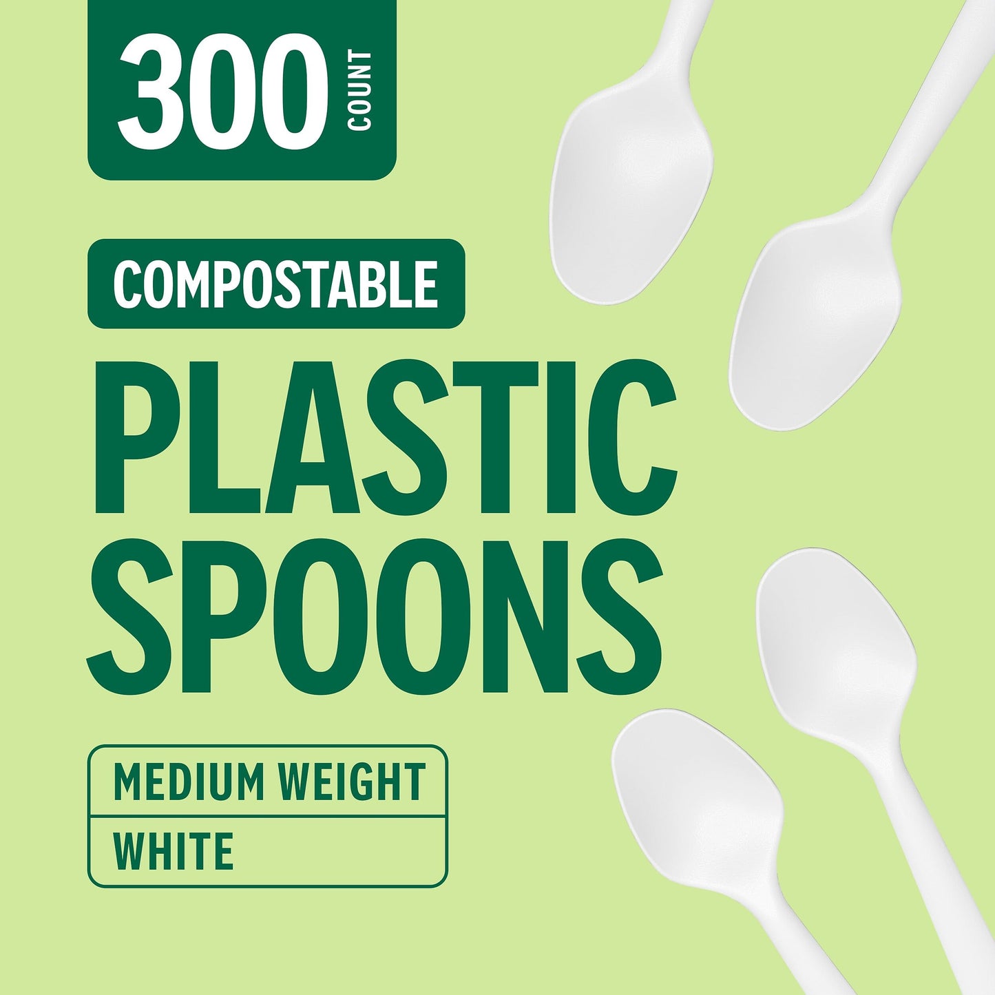 Staples Compostable Plastic Spoons, White, Mediumweight PLA Disposable Utensils for Office & Catering