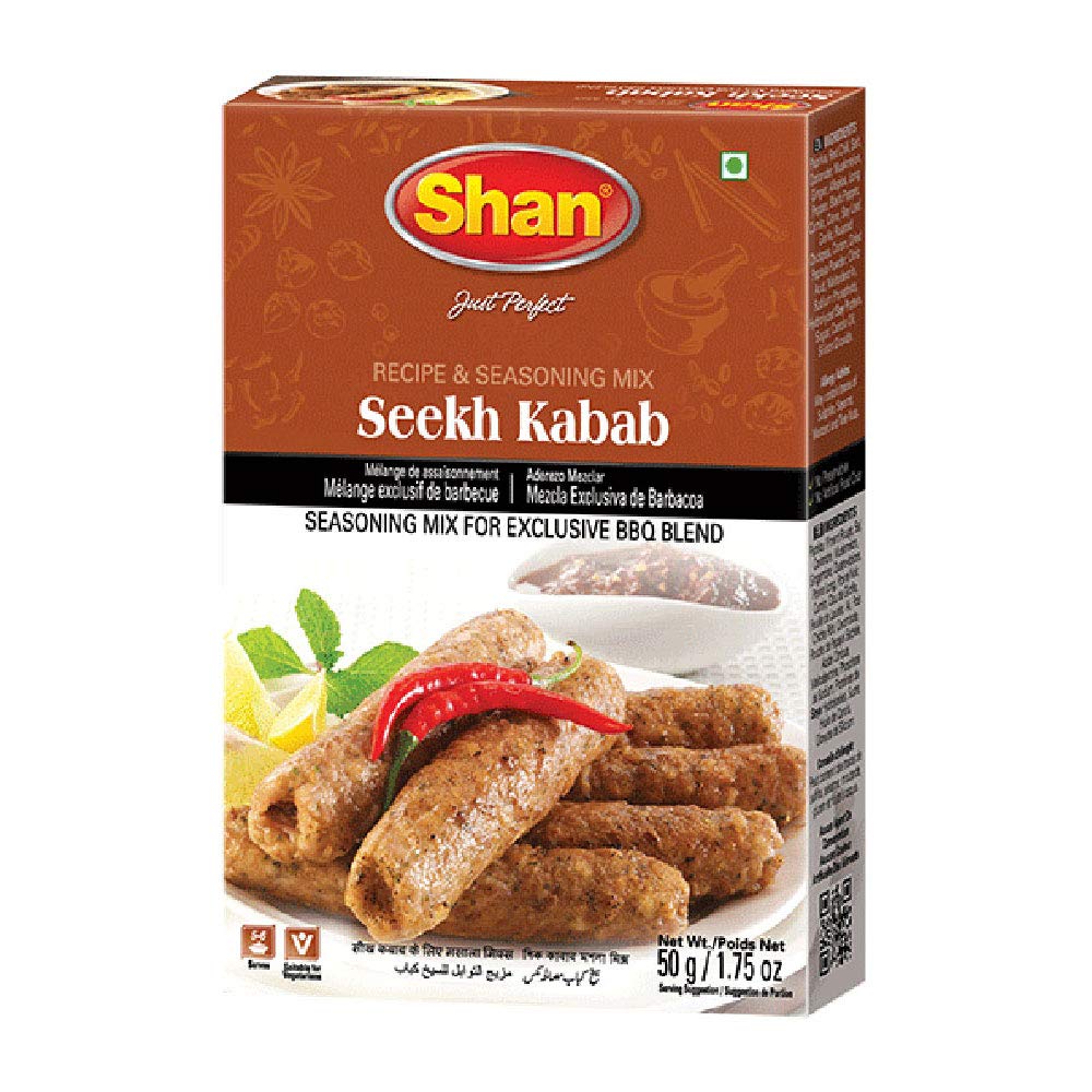 Shan Seekh Kabab Recipe and Seasoning Mix 1.76 oz (50g) - Spice Powder for Exclusive Traditional BBQ Blends - Suitable for Vegetarians - Airtight Bag