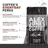 Alex Jones Naturals Organic Dark Roast Arabica Coffee - Signature 1776 Blend - Bold, Smooth & Rich Flavor with Clean Finish - Freshly Roasted