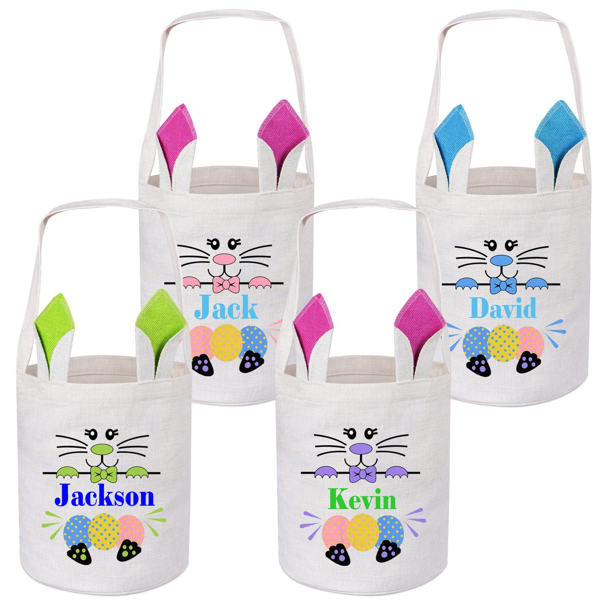 Personalized Easter Basket 4 Pcs, Touber Easter Bunny Basket Bags Custom Easter Basket Easter Baskets for Kids Personalized Easter Gifts for Kids
