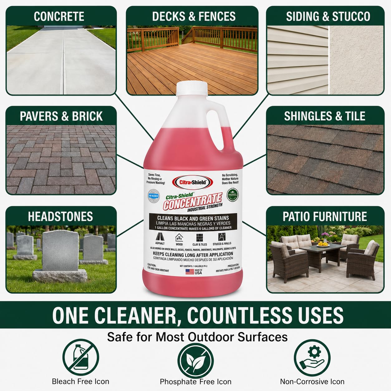 Citra-Shield Natural, Powerful Outdoor Cleaner, Multi-Use Formula, Powers Through Stains on Decks, Siding, Fences, Concrete, and More (1)