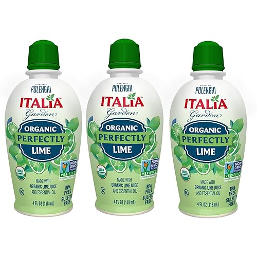 Italia Garden Organic Perfectly Lime Juice - 4 fl oz Bottle (Pack of 3) - 100% Organic Lime Juice - Perfect for Cooking, Drinks, Marinades & More