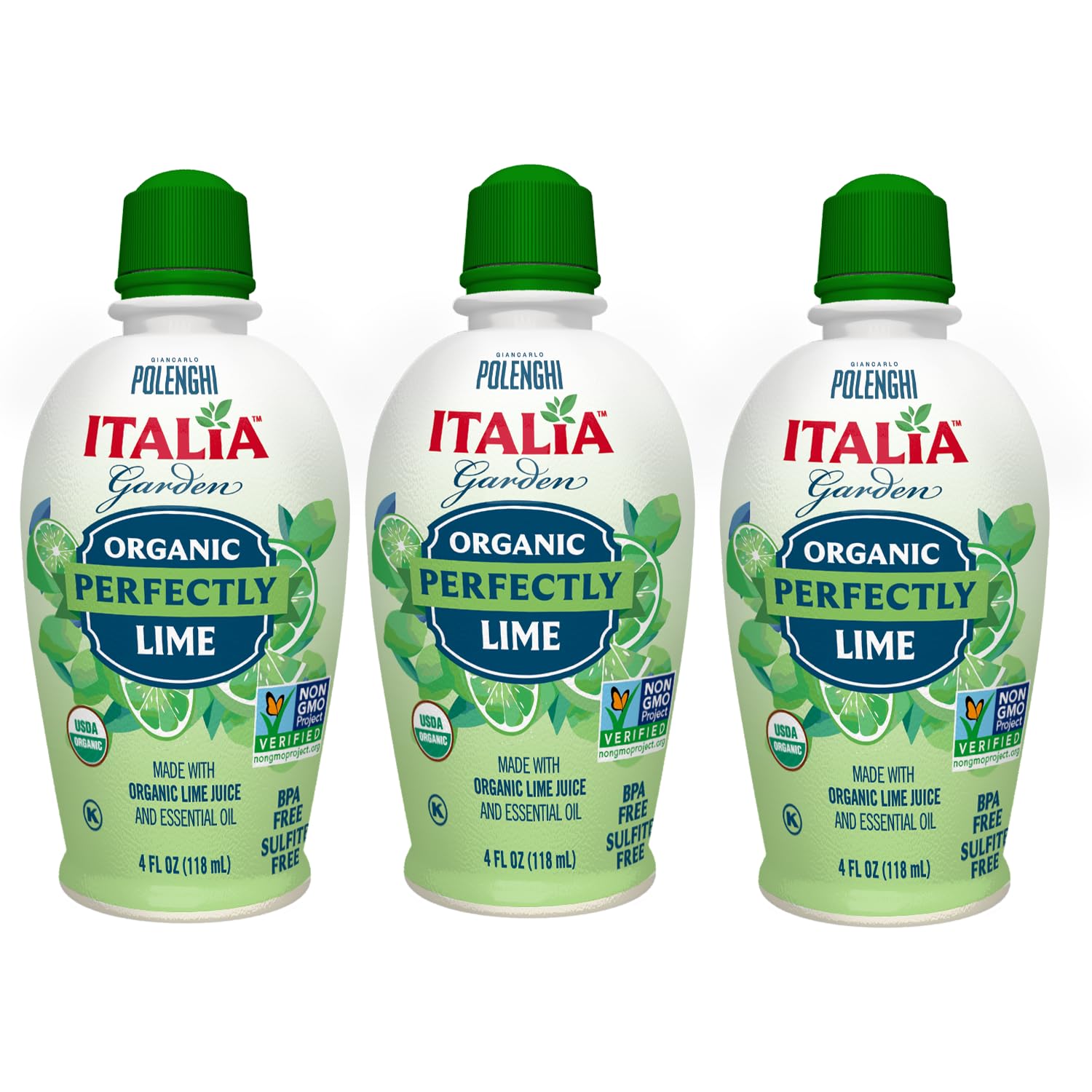 Italia Garden Organic Perfectly Lime Juice - 4 fl oz Bottle (Pack of 3) - 100% Organic Lime Juice - Perfect for Cooking, Drinks, Marinades & More
