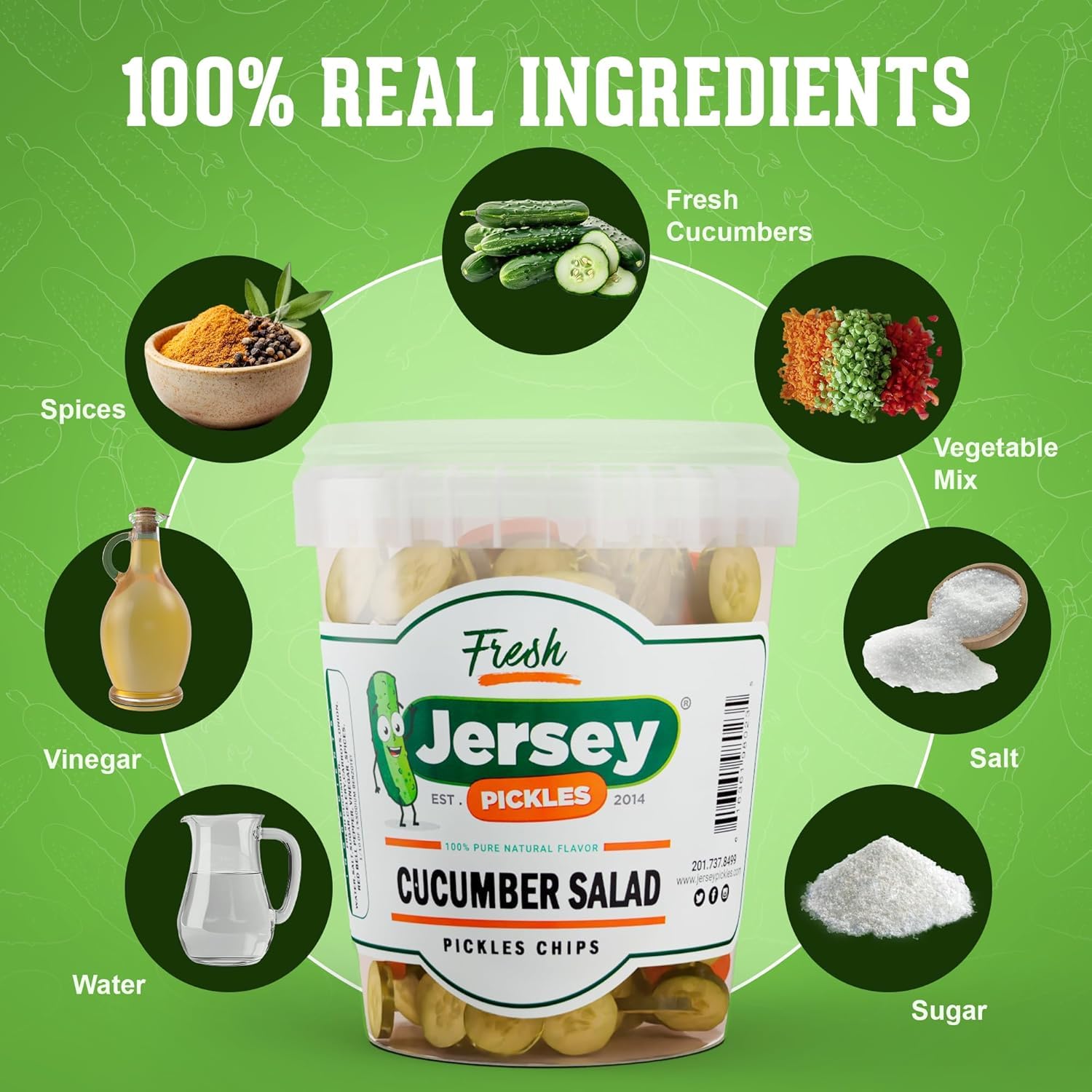 Jersey Pickles - Cucumber Salad (Quart) - Fresh, Keto-Friendly, and Perfect for Snacks, Sandwiches, or Salads - The perfect Pickle Jars Cornichon